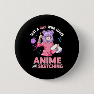 Nur ein Mädchen, das Anime und Skizzen Liebe Button
