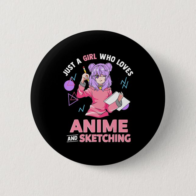 Nur ein Mädchen, das Anime und Skizzen Liebe Button (Vorderseite)