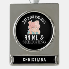 Nur ein Mädchen, das Anime und Skizzen Lieben Banner-Ornament Silber