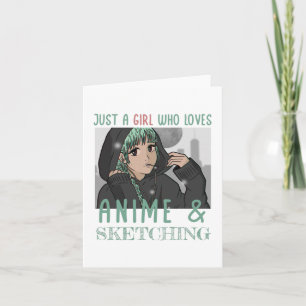 Nur ein Mädchen, das Anime und Skizzen Lieben Karte