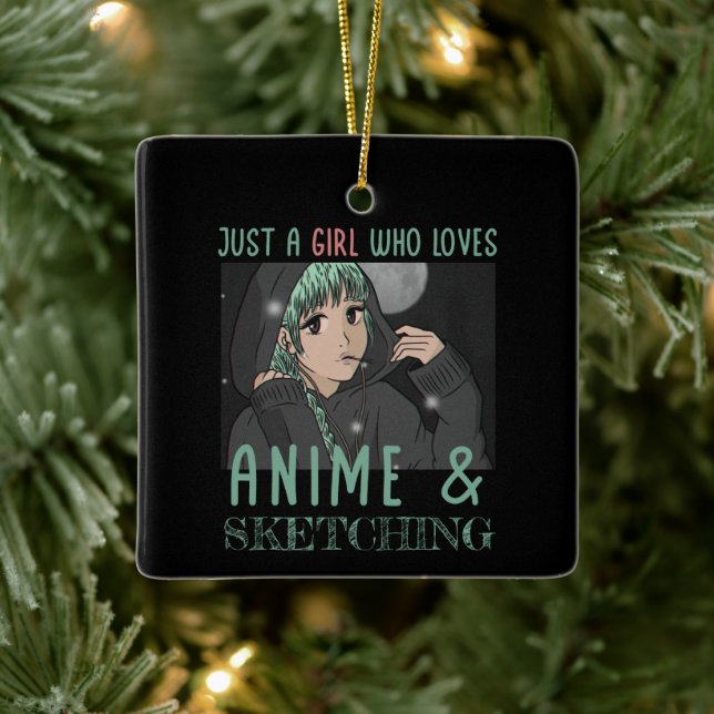 Nur ein Mädchen, das Anime und Skizzen Lieben Keramikornament (Baum)