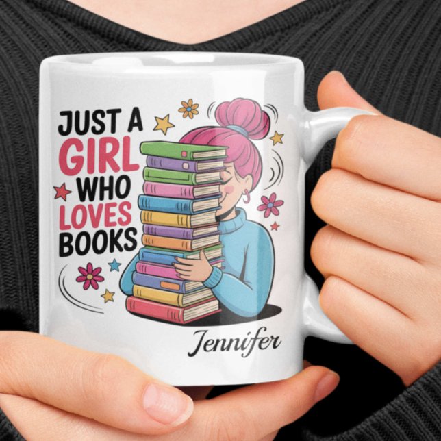 Nur ein Mädchen, das Bücher liebt, personalisierte Kaffeetasse (Book Lover mug with name)