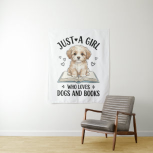 Nur ein Mädchen, das Bücher und Hunde liebt Wandteppich