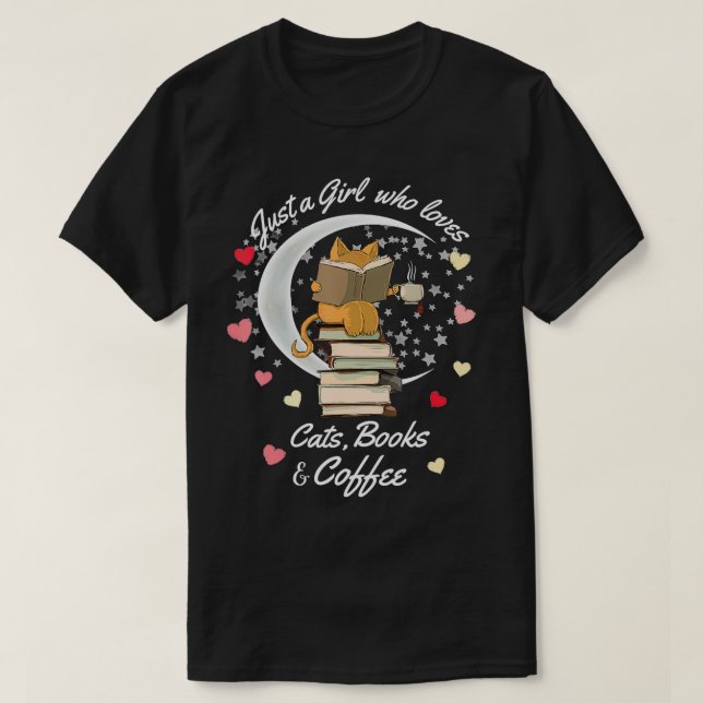 Nur ein Mädchen, das Bücher und Kaffeekatze Liebe T-Shirt (Design vorne)