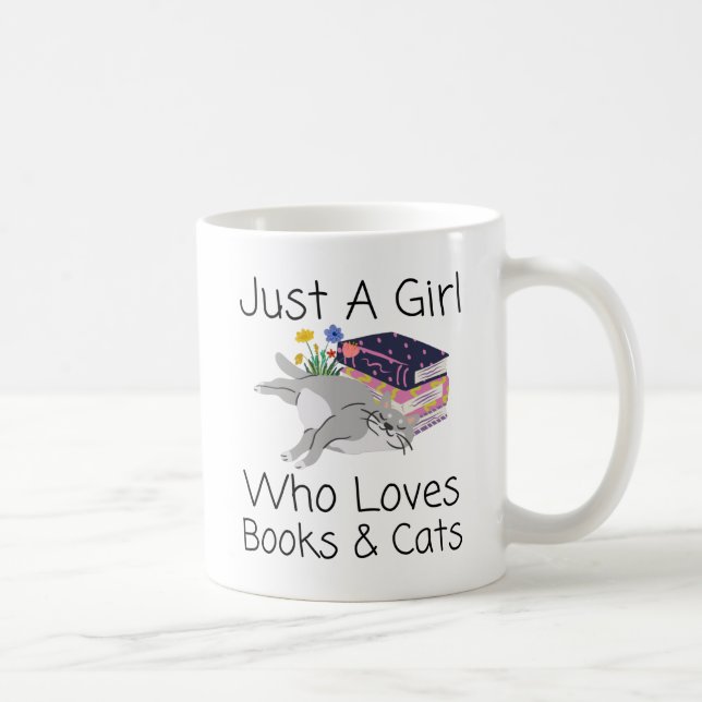 Nur ein Mädchen, das Bücher und Katzen in der Bibl Kaffeetasse (Rechts)