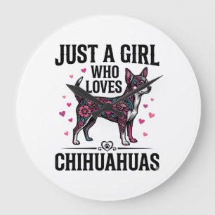 Nur ein Mädchen, das Chihuahuas Vintage-Hundedesig Große Wanduhr