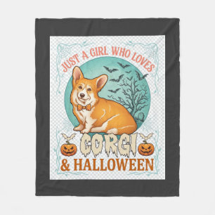Nur ein Mädchen, das Corgi-Halloween-Kürbisse Fled Fleecedecke