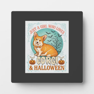 Nur ein Mädchen, das Corgi-Halloween-Kürbisse Fled Fotoplatte