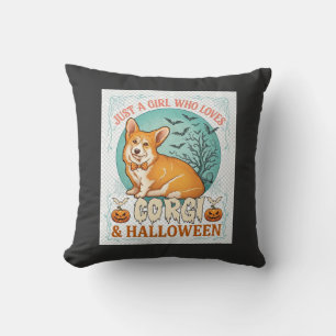 Nur ein Mädchen, das Corgi-Halloween-Kürbisse Fled Kissen