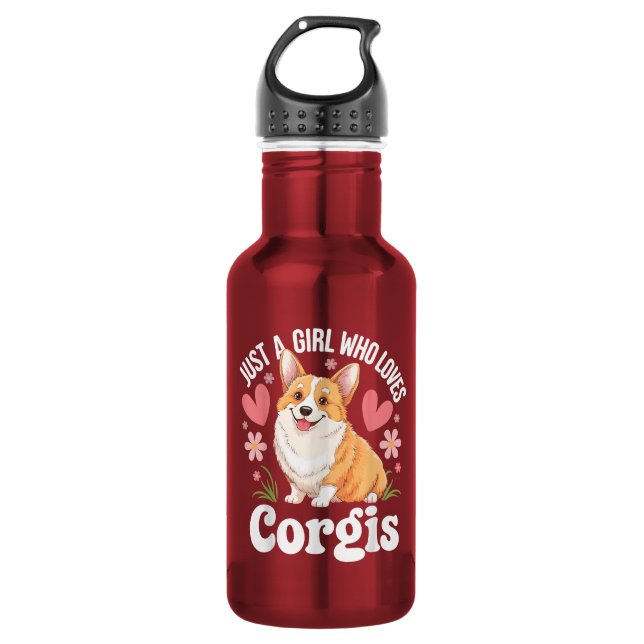 Nur ein Mädchen, das Corgis liebt Edelstahlflasche (Vorderseite)