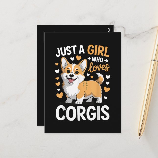Nur ein Mädchen, das Corgis liebt Postkarte (Vorderseite/Rückseite Beispiel)