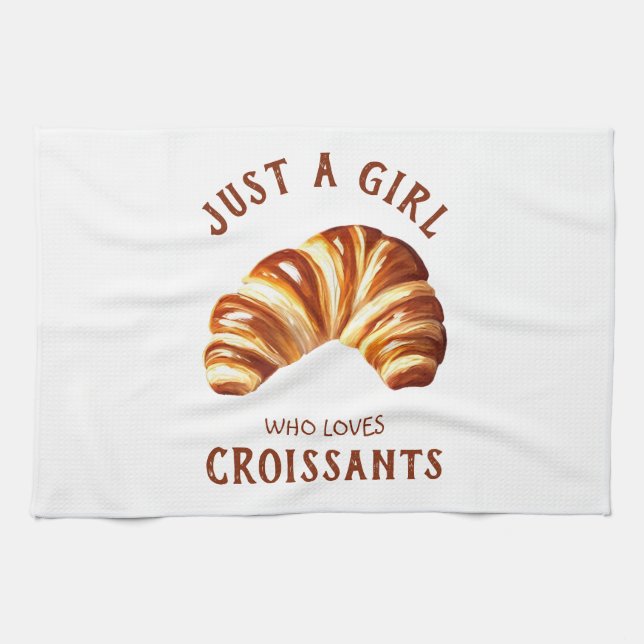 Nur ein Mädchen, das Croissants Lieben Geschirrtuch (Horizontal)