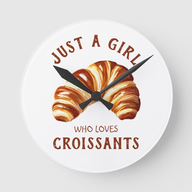 Nur ein Mädchen, das Croissants Lieben Runde Wanduhr (Vorderseite)