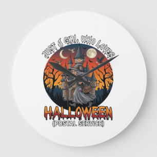 Nur ein Mädchen, das den Halloween-Postdienst mag  Große Wanduhr