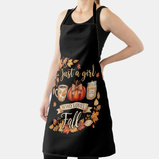 Nur ein Mädchen, das den Herbstkaffee im Herbst li Schürze