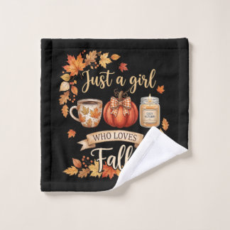 Nur ein Mädchen, das den Herbstkaffee im Herbst li Waschlappen