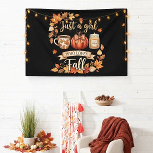 Nur ein Mädchen, das die Herbstsaison Kaffee Herbs Banner