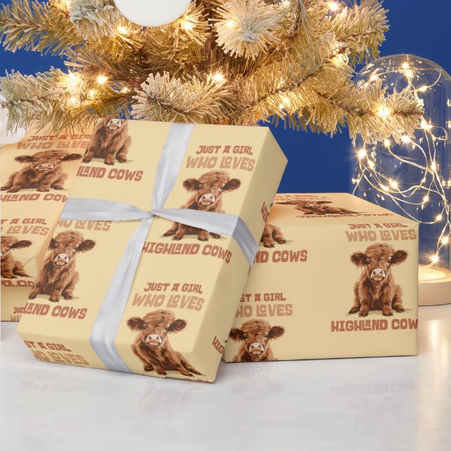 Nur ein Mädchen, das die Kühe der Highlands Liebe Geschenkpapier (Feiertage)