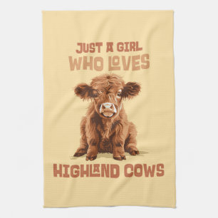 Nur ein Mädchen, das die Kühe der Highlands Liebe Geschirrtuch