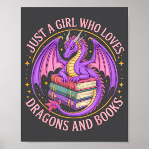 Nur ein Mädchen, das Drachen und Bücher Fantasy Dr Poster