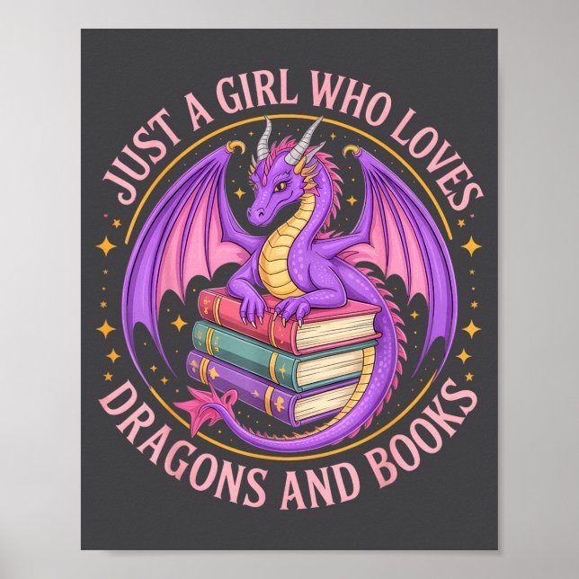Nur ein Mädchen, das Drachen und Bücher Fantasy Dr Poster (Vorne)