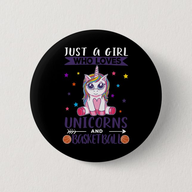 Nur ein Mädchen, das Einhorn und Basketball Liebe Button (Vorderseite)