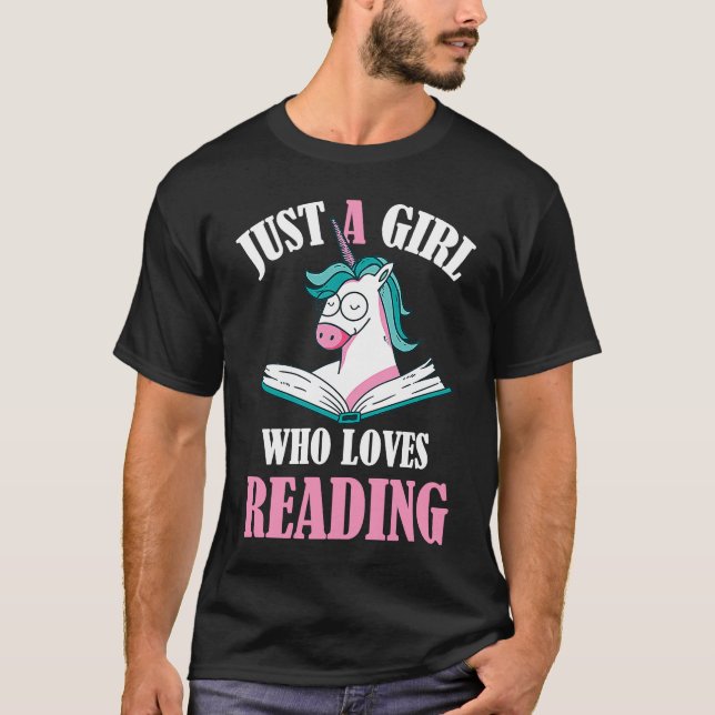 Nur ein Mädchen, das Einhorn und Bücherregie lesen T-Shirt (Vorderseite)