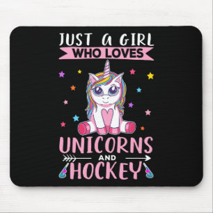 Nur ein Mädchen, das Einhörner und Hockeyfeld Ho l Mousepad