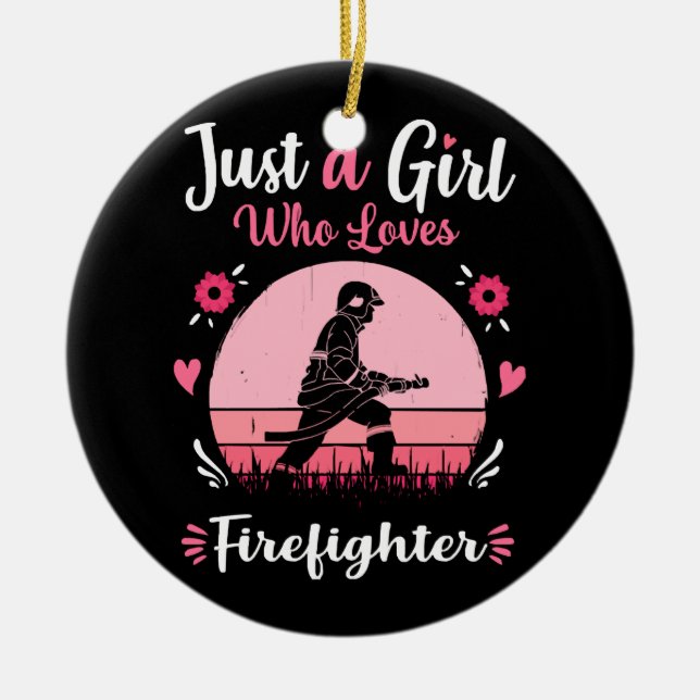 Nur ein Mädchen, das Feuerwehrmann Liebe Pink Retr Keramik Ornament (Vorne)