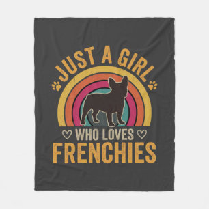Nur ein Mädchen, das Frenchies Retro Dog_1 liebt Fleecedecke