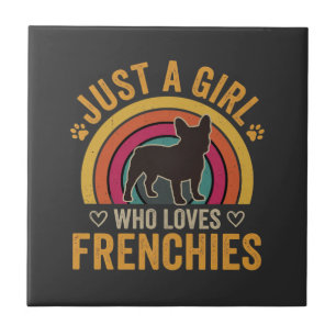 Nur ein Mädchen, das Frenchies Retro Dog_1 liebt Fliese