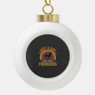Nur ein Mädchen, das Frenchies Retro Dog_1 liebt Keramik Kugel-Ornament