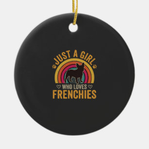 Nur ein Mädchen, das Frenchies Retro Dog_1 liebt Keramik Ornament