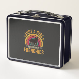 Nur ein Mädchen, das Frenchies Retro Dog_1 liebt Metall Brotdose