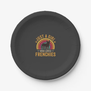 Nur ein Mädchen, das Frenchies Retro Dog_1 liebt Pappteller