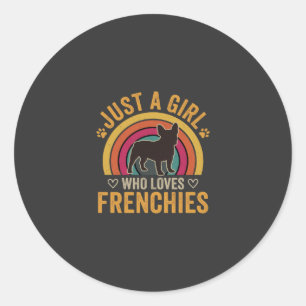 Nur ein Mädchen, das Frenchies Retro Dog_1 liebt Runder Aufkleber