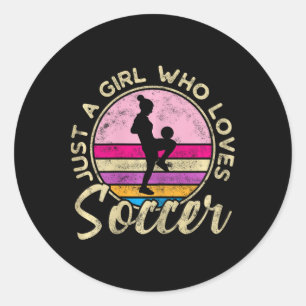 Nur ein Mädchen, das Fußball Frauen Retro Vintage  Runder Aufkleber
