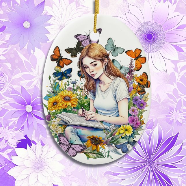 Nur ein Mädchen, das gerne schreibt | Autoren Weih Keramik Ornament (Von Creator hochgeladen)