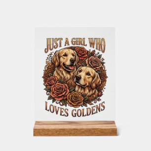 Nur ein Mädchen, das Golden Retriever-Hund-Rosen l Acrylschild