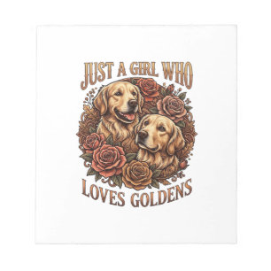 Nur ein Mädchen, das Golden Retriever-Hund-Rosen l Notizblock