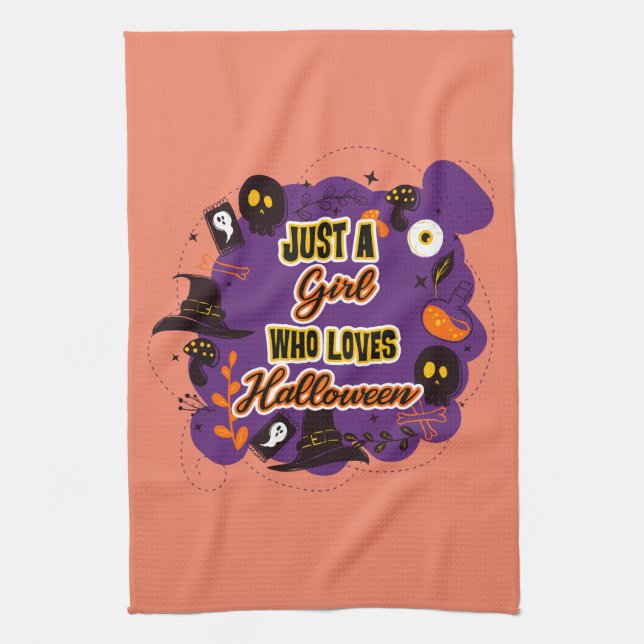 Nur ein Mädchen, das Halloween Lieben Geschirrtuch (Vertikal)