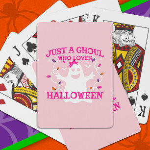 Nur ein Mädchen, das Halloween liebt, süßer rosa G Spielkarten
