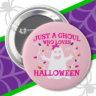 Nur ein Mädchen, das Halloween Niedliches rosa Ges Button