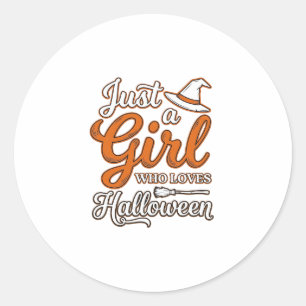 Nur ein Mädchen, das Halloween-Vektordesign liebt_ Runder Aufkleber