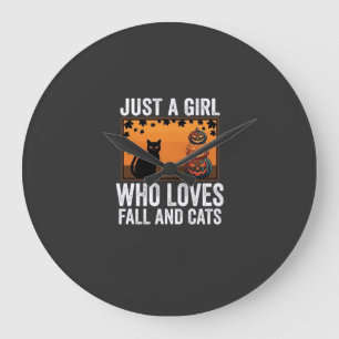 Nur ein Mädchen, das Herbst und Katzen liebt_1 Große Wanduhr