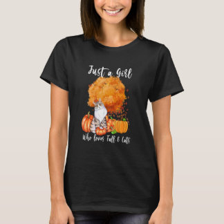 Nur ein Mädchen, das Herbst und Katzen liebt, Herb T-Shirt