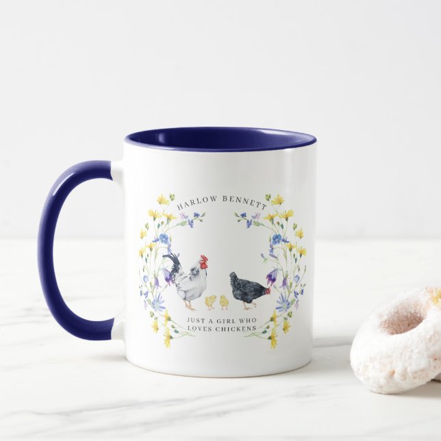 Nur ein Mädchen, das Hühner Liebe | Monogramm-Tass Tasse (Mit Donut)