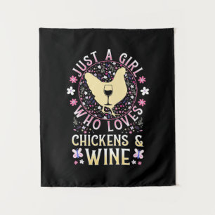 Nur ein Mädchen, das Hühner und Wein Liebe Wandteppich