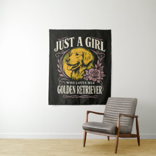 Nur ein Mädchen, das ihren Golden Retriever liebt Wandteppich