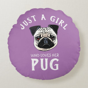 Nur ein Mädchen, das ihren Mops Liebe Rundes Kissen
